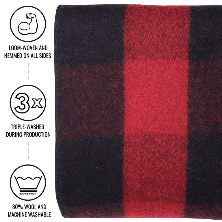 Arcturus Buffalo Plaid Wool Blanket for Camping Hiking 4.5 lbs 64