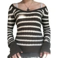 thumbnail image 2 of Seyurigaoka Women Vintage Long Sleeve Crop Tops Stripe Crew Neck Tees Tops 90s E-Girl Slim Fit Grunge Blouses Streetwear, 2 of 7