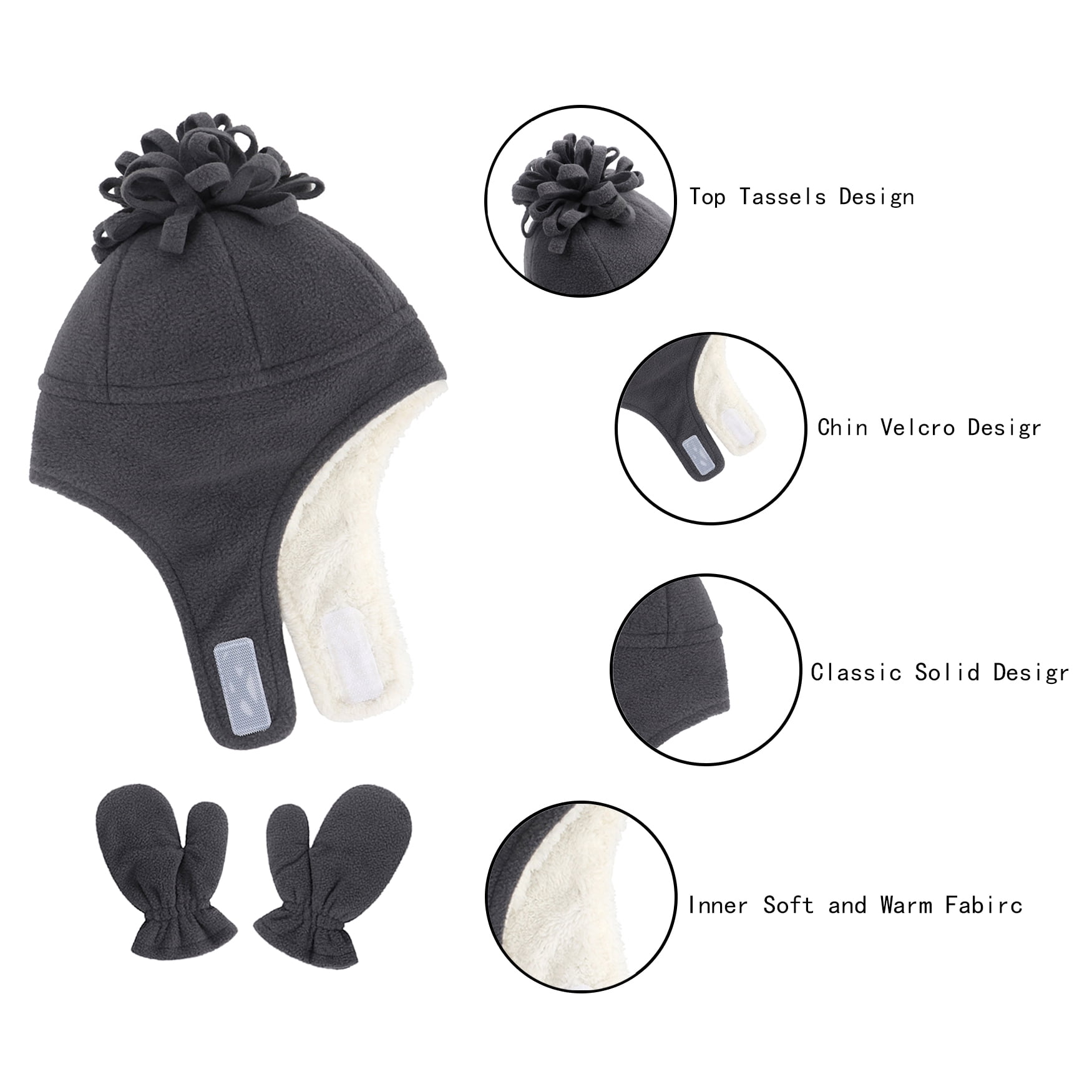 N'Ice Caps Jungen Mütze & Handschuhe Set - Sherpa Gefüttert, Micro Fleece, Mit Klettverschluss, In Mehreren Farben & Größen