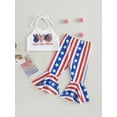 thumbnail image 2 of Bagilaanoe 4th of July Clothes for Toddler Baby Girls Letter Print Sleeveless Crop Tops + Star Stripe Flared Trousers 9M 12M 18M 24M 3T 4T Kids Independence Day Outfits 2pcs Long Pants Set, 2 of 9