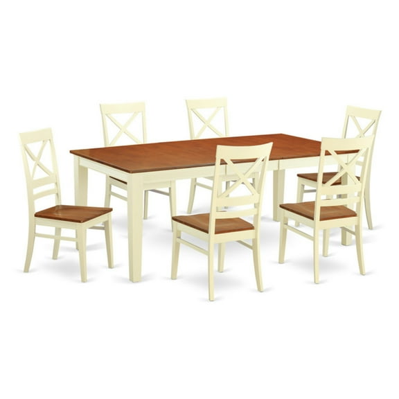 Dining Room Set-Dining Table And Dining Chairs-Finish:Buttermilk & Cherry,Number of Items:7,Shape:Rectangular,Style:Wood Seat