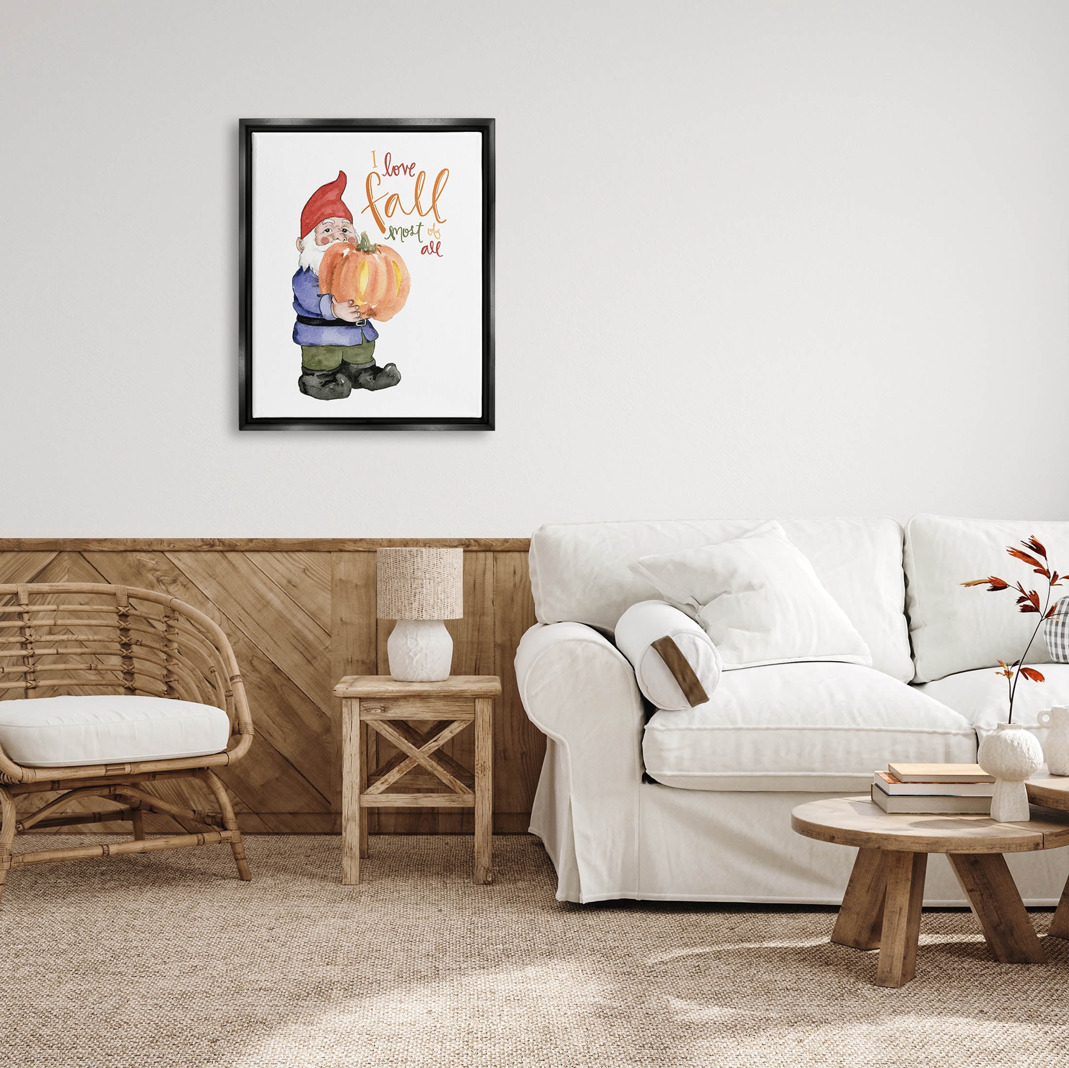 Stupell Industries I Love Fall Most Of All Gnome Graphic Art Jet Black Floating Framed Canvas Print Wall Art, Design by Dogwood Portfolio