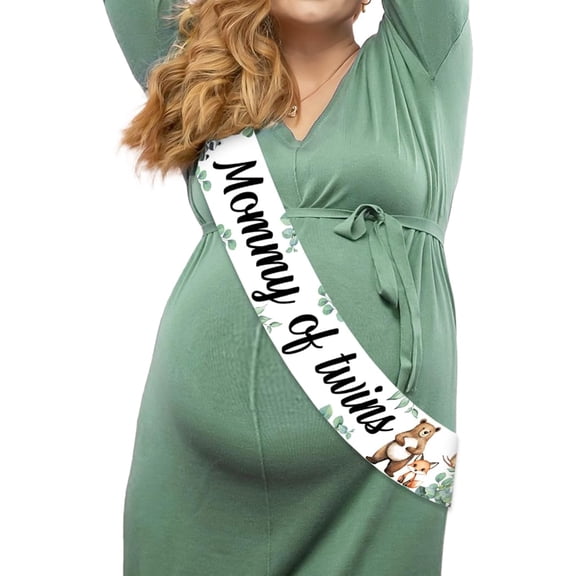 Woodland Baby Shower Decorations for Twins, Sage Green Mommy of Twins Sash for Safari Jungle Forest Wild Animal Twins Baby Shower Neutral Gender Reveal Party Decor Pregnant Mommy Gift