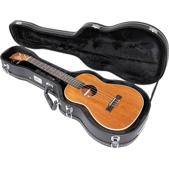 Gearlux Wooden Baritone Ukulele Case with Exterior Lock and Key, PVC Handle, and Plush Interior Padding - Black
