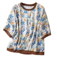thumbnail image 1 of Camisas de Manga Corta para las Mujeres Cuello Redondo Impreso Camisa Suelta con Tres Cuartos de Mangas Casual Top, 1 of 8