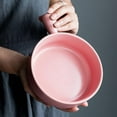 thumbnail image 4 of Round Ceramics Baking Plate Practical Household Handle Baking Tray Fruit Salad Plate for Home Kitchen Bakery (Pink), 4 of 8