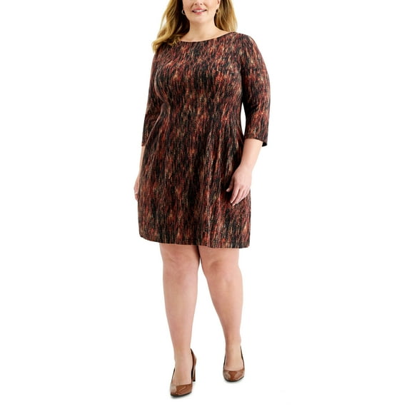 Connected Womens Plus Size Printed Sheath Dress, Rustcopper/20W