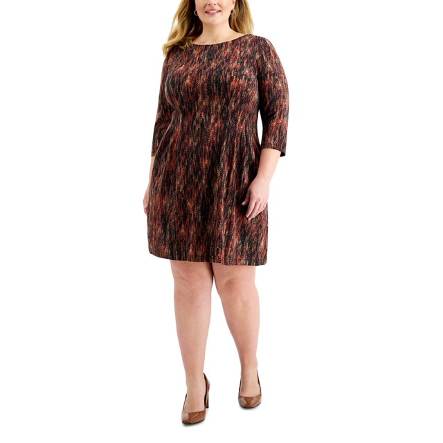 Connected Womens Plus Size Printed Sheath Dress, Rustcopper/20W