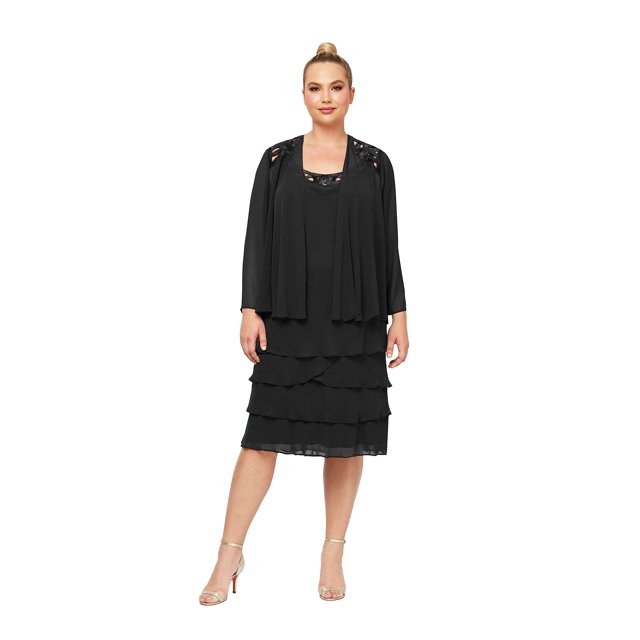 S.L.Fashions Veste en Chiffon à Paillettes pour Femmes Grande Taille, Robe d'Occasion Spéciale, Noir, 16 Plus
