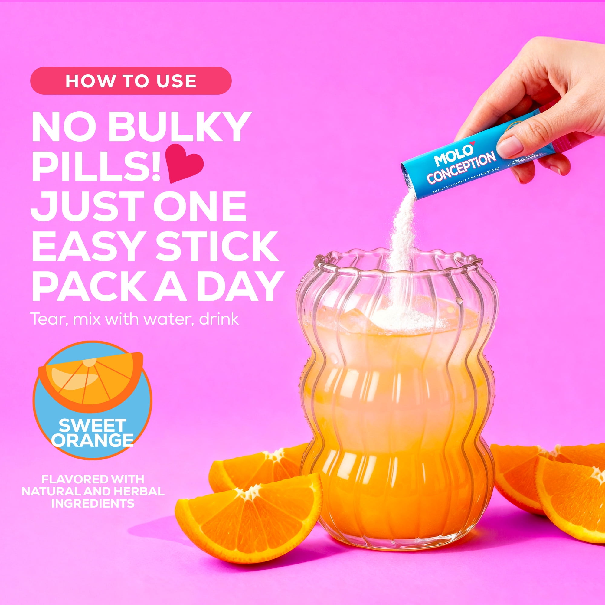 Molo Conception Supplement Drink Mix, Supports Fertility & Egg Quality Support, Sweet Orange, 30 pack