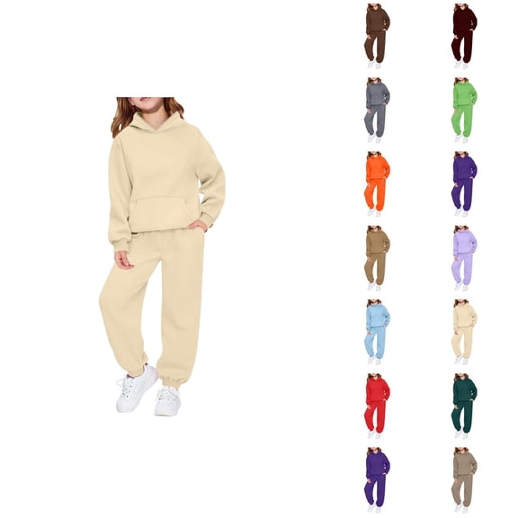 Girls Boys Track Suit 2026 Trendy Plain Sweatshirt Jogger Sweatpants 2 Piece Matching Sweatsuit Boys Girls Activewear Sets