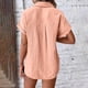 thumbnail image 5 of Craaazy Women's Relaxed Fit Collared Blouse, Solid Color Short Sleeve Button Down Top, Loose Comfy Cotton Casual Shirt with Pockets for Summer Gifts, 5 of 6