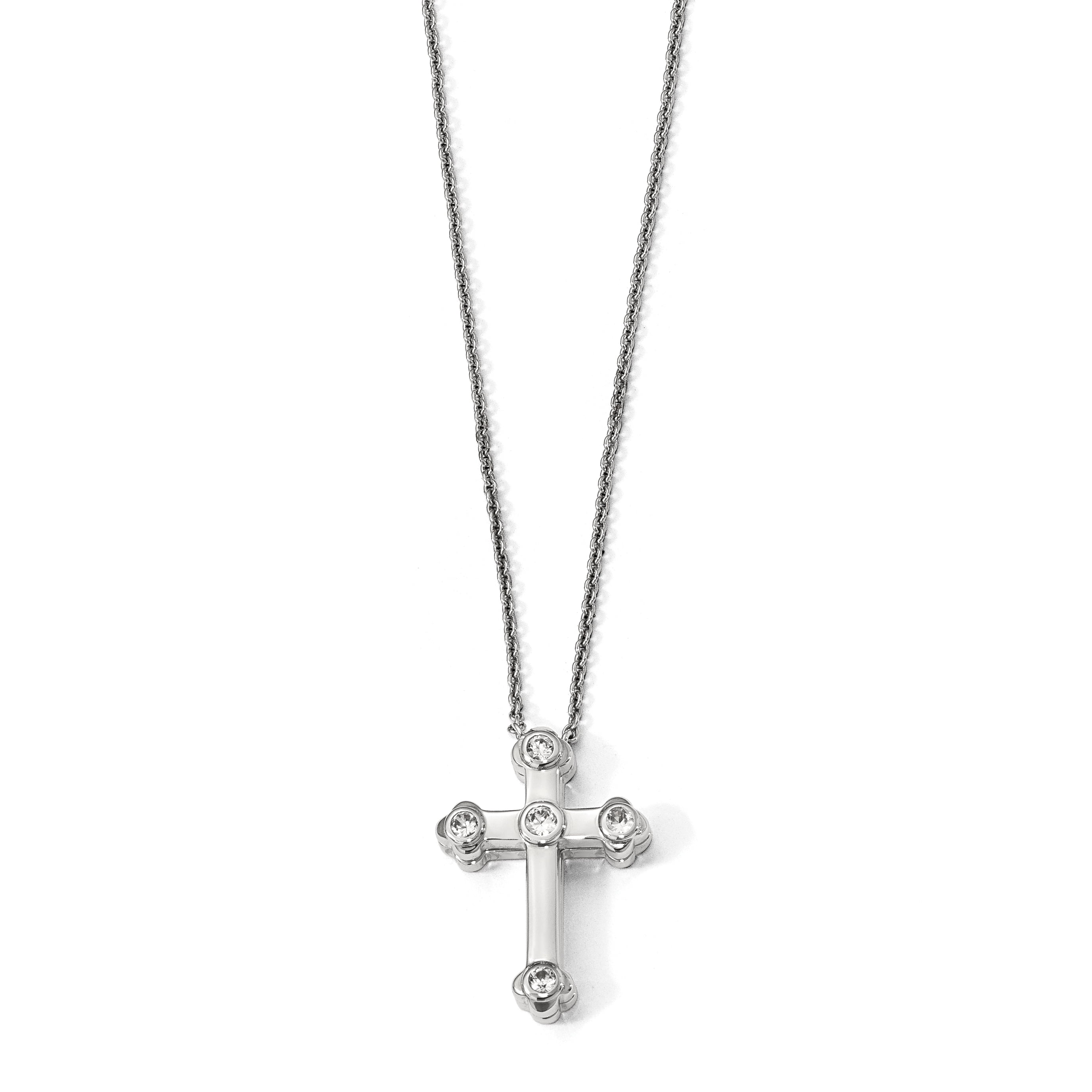 Sterling Silver Polished w Sapphire Magnetic Cross Adjustable Necklace by