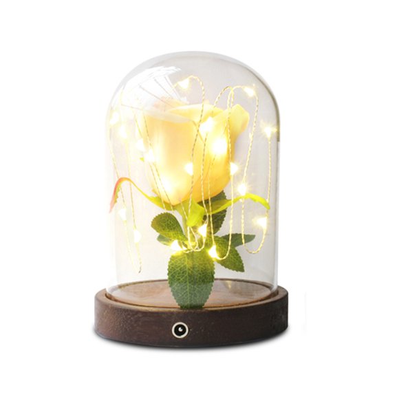 RisingPro Rose Beauty LED Light Up Light Enchanted Flower Glass Dome Wedding Party Gift