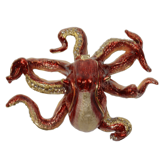Octopus Bejeweled Enamel Trinket Box Sea Life Jewelry Container Nautical Gift Craft Decor
