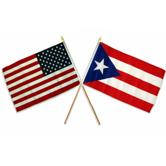 12x18 12"x18" Wholesale Combo USA American & Puerto Rico Stick Flag
