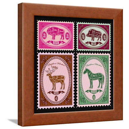 Horse Postage - Set of Vector Postage Stamps with Boar, Bison, Deer, Horse Framed Print Wall Art By 111chemodan111