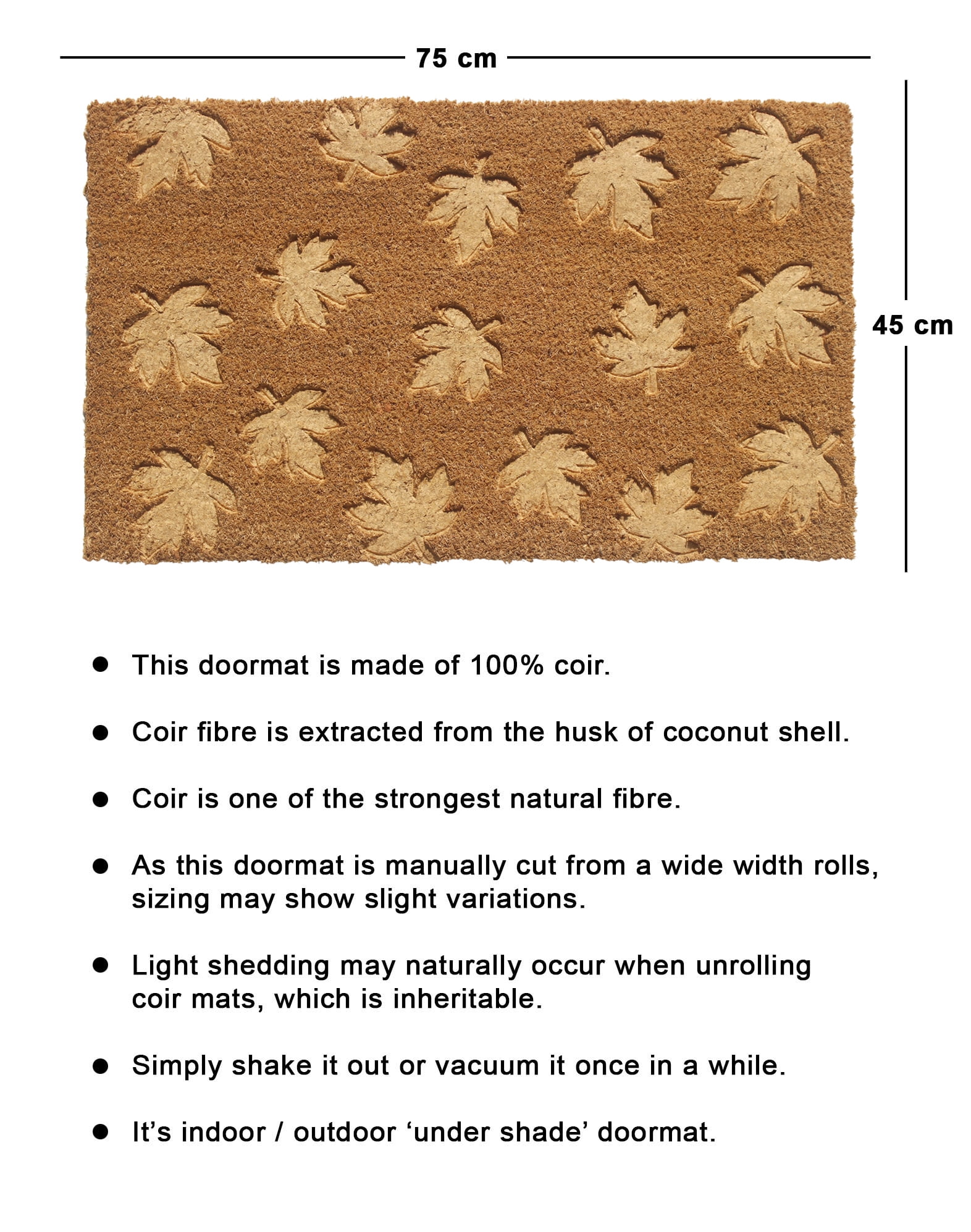 RugSmith Anti-Slip PVC Coir Machine Doormat Tufted Leaf, Natural, 18"x30"