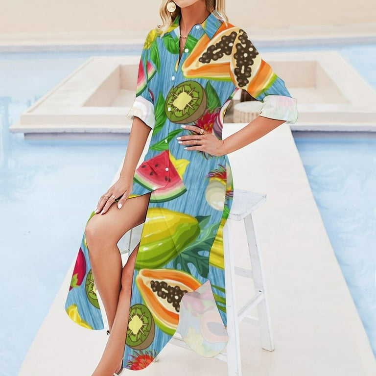 Tropical Fruit Pattern Exotic Colorful Fruit Slices Long Sleeved Shirt Dress  women formal occasion dresses clothes - Walmart.com