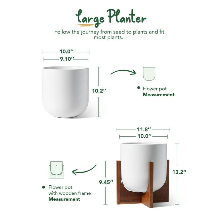 BEMAY 10" White Ceramic Plant Pot with Wood Stand photo 3