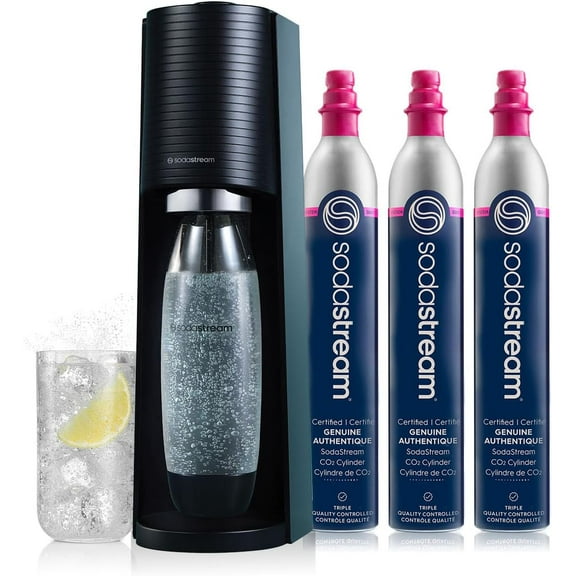 Terra Sparkling Water Maker Bundle in Black - includes 3-Pack CO2 and Carbonating Bottle
