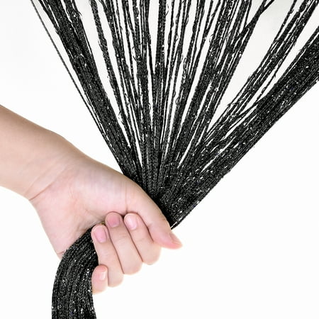 Black Sheer Scarf Valance Decorative String Sequin Curtain Drape Wall Panel Sheer Scarf Valances Fringe Room Door Window In Multiple Sizes And Colors Available ()