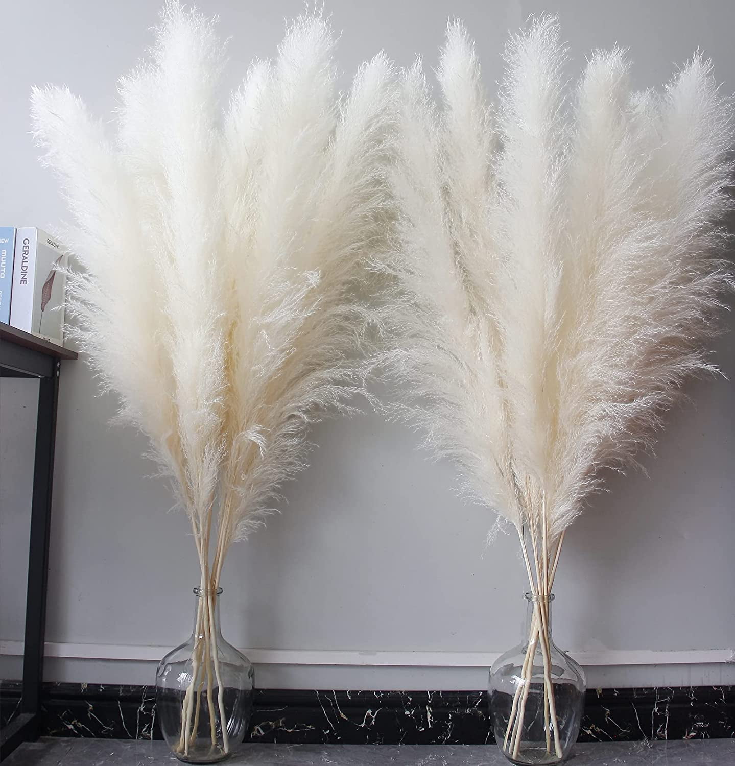 46" inch 10 Stems Natural Pampas Grass Decor Tall, Pompas Grass, Tall Pampas Grass for Weddingm, Farmhouse, Boho Home Decor (Ivory)