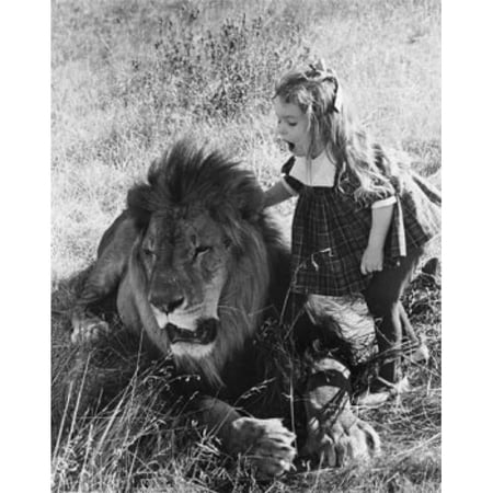 Posterazzi SAL9901829 Side Profile of a Girl Standing Near a Lion Panthera Leo Poster Print - 18 x 24 in.