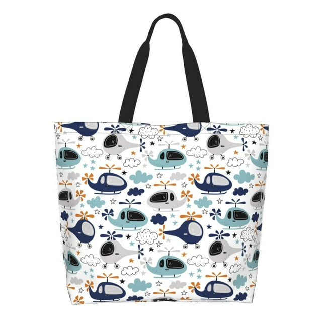 Fotbe Cartoon Helicopters Bolsa Tote Estética de Lona con Estampado para Mujer - Bolsa Reutilizable de Hombro Casual para Vacaciones, Compras, Trabajo y Gimnasio