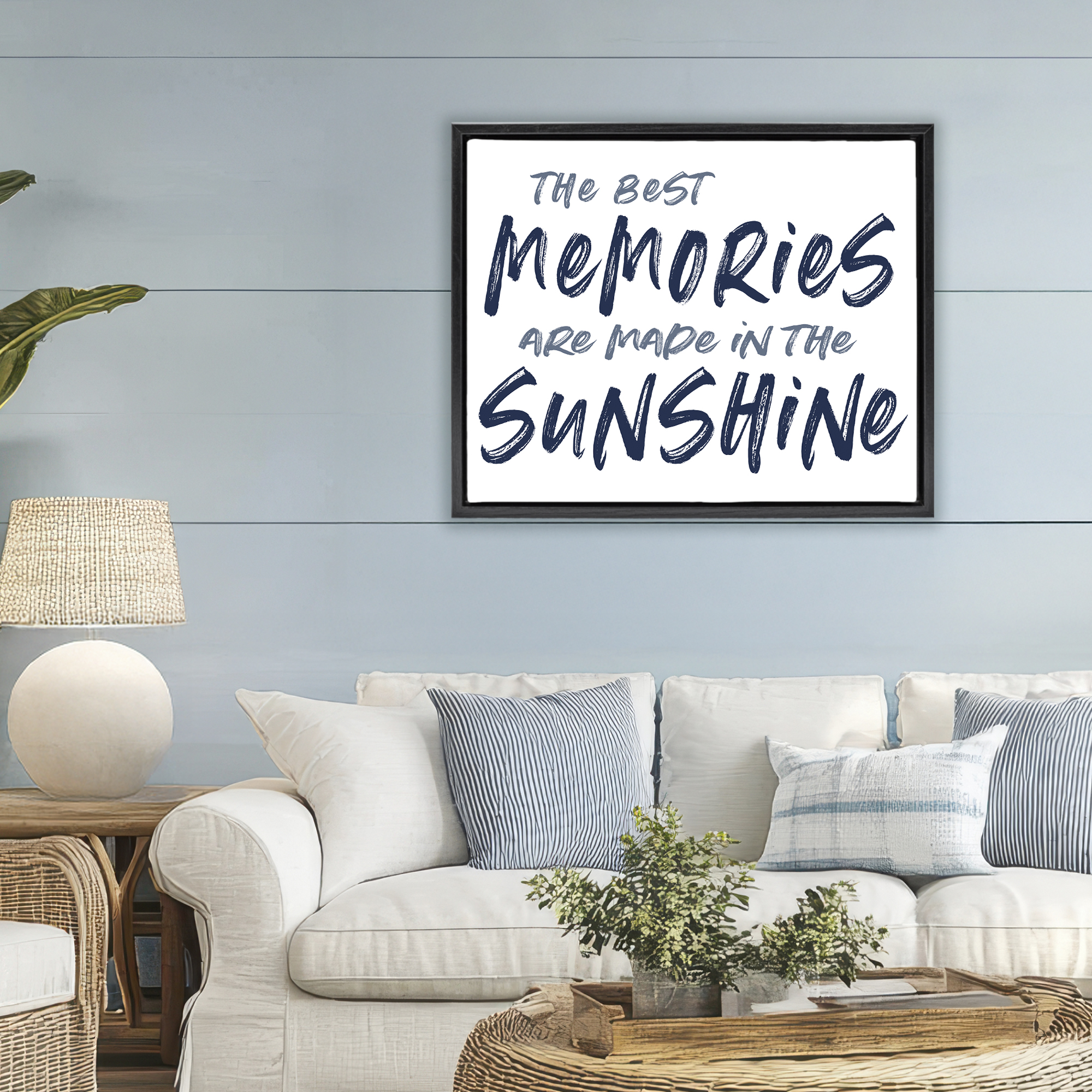 Memories Made In Sunshine Black Framed Floater Canvas Wall Art, design by Lettered and Lined
