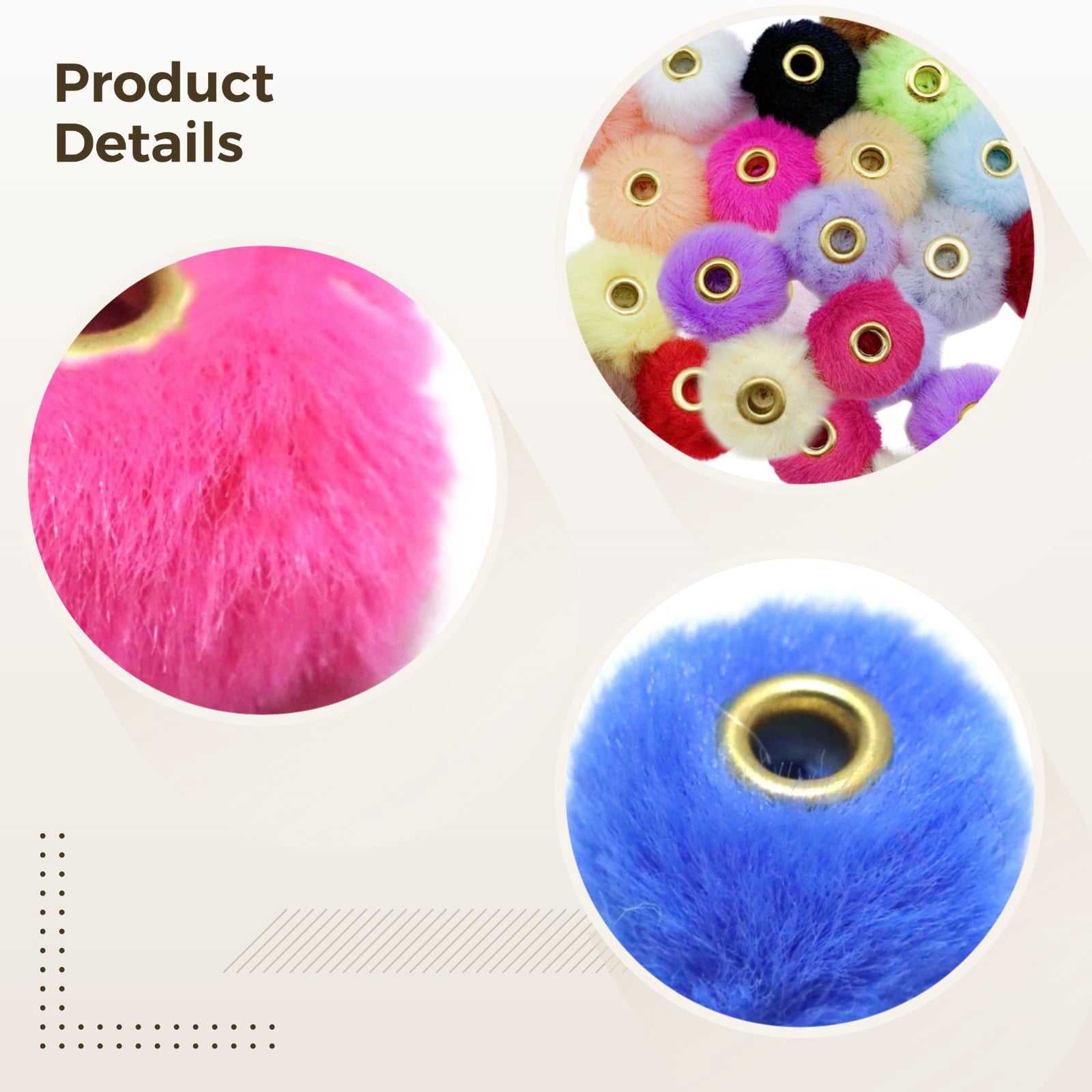 240 PCS Colorful Pom Poms for Crafts, 20 mm Mixed Color Soft Fluffy Ball Beads with Copper Hole, DIY Beads for Jewelry Making, Keychains, Crafts, Accessories, Creative Presents