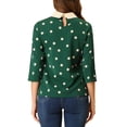 thumbnail image 3 of INSPIRE CHIC Chemisier pour Femme à Col Peter Pan Contrastant Manches 3/4 Blouse Chemises TP Vert Foncé, 3 of 7