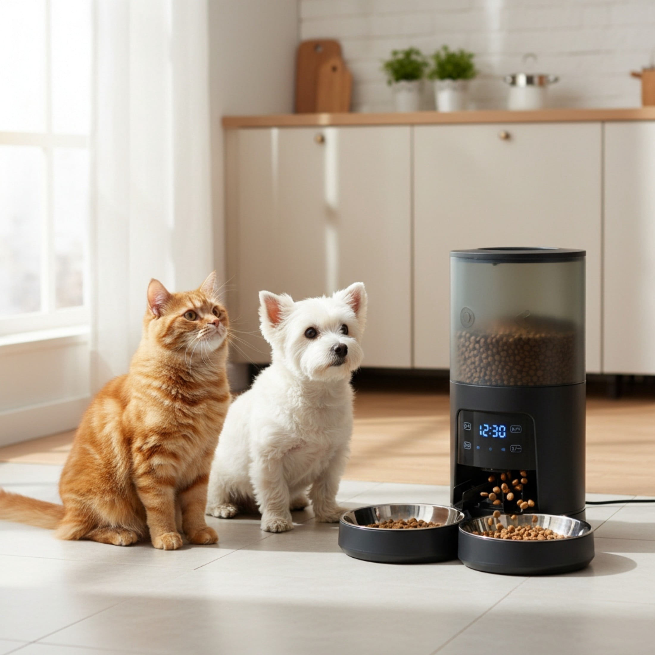 SHOUFTW 6L Automatic Pet Feeder - Programmable Timed Dry Food Dispenser, Smart Automatic Pet Feeder with APP Control, Voice Recorder & Portion Control, Black