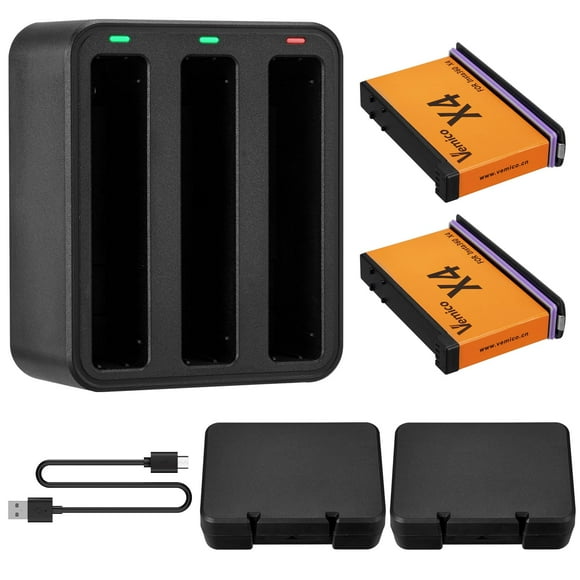 Kit de cargador de baterías Vemico 360 X4 con baterías X4 de 2500 mAh X2