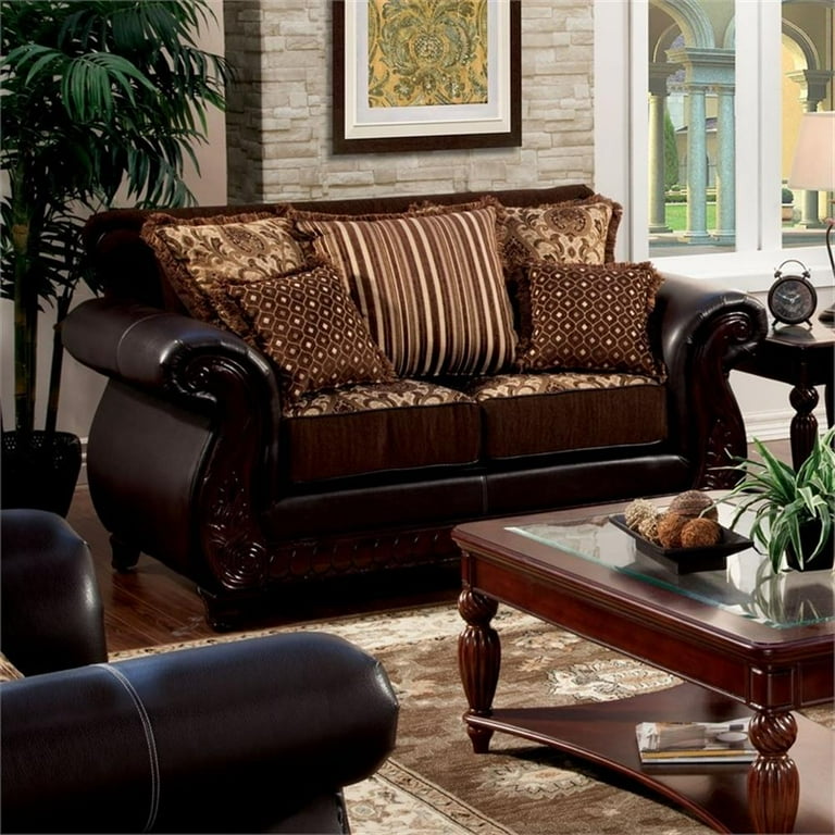 Furniture of America Lozano Faux Leather 2 Piece Sofa Set in Dark Brown