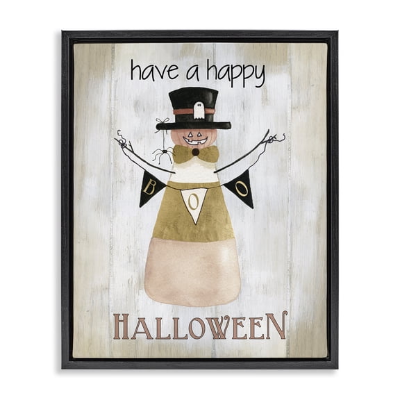 Stupell Industries Rustic Lodge Halloween Candy Corn Black Floating Frame Canvas Art, 17 x 21, by Livi and Finn