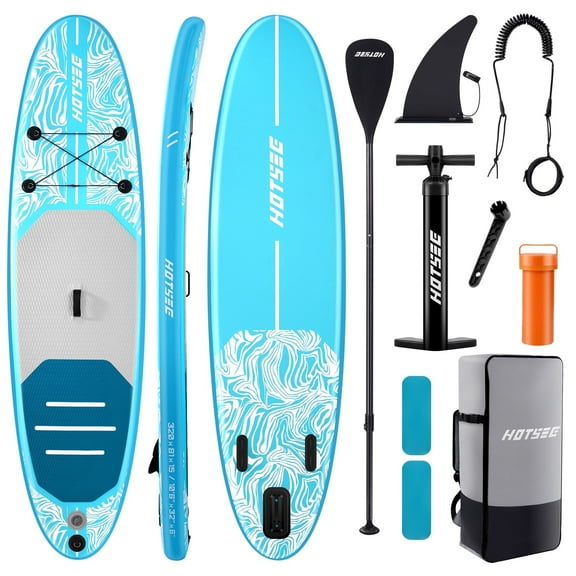 Hotsee 10'6" Inflatable Stand Up Paddle Board, 6" Thick SUP Paddle Board with Accessories for Fishing, Non-Slip EVA Deck, Removable Fins, Dual-Action Pump