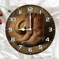 thumbnail image 2 of Soliyoahee Western Cowboy Hat and Boot Wall Clock 10inch Wooden Round Modern Art Clock Silent Non-Tick Battery Powered for Home Kitchen Bedroom Bathroom, 2 of 6