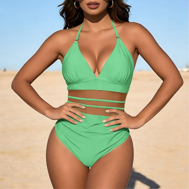 TaTaai Off-Shoulder Floral Bikini with Color Blocking, Women's Backless Strappy Swimsuit Featuring Removable Padding, Beach Set for Pool and Summer Gift