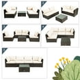 thumbnail image 5 of Topbuy 6-Piece Patio Furniture Set with 30" Propane Fire Pit Table Outdoor PE Wicker Conversation Set with Cushions and Tempered Glass Coffee Table Off White, 5 of 10