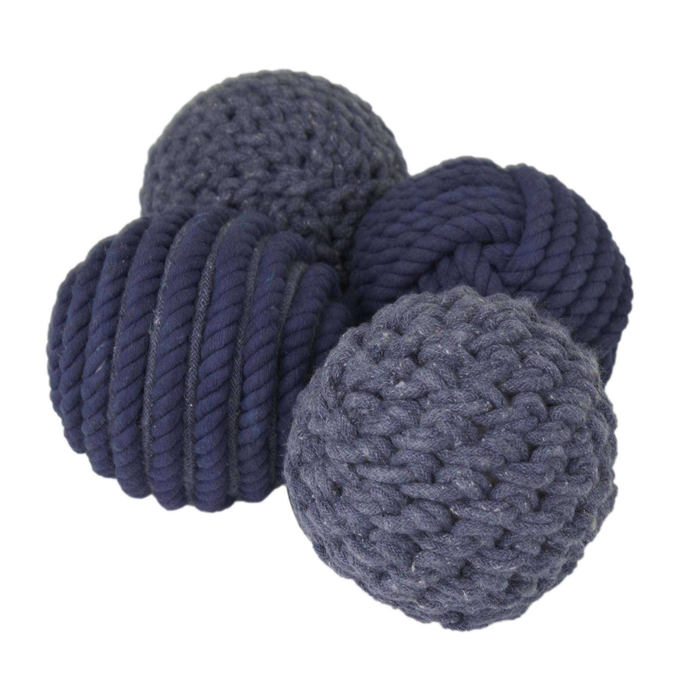 DecMode Blue 4" Handmade Decorative Ball Jute Rope Orbs & Vase Filler with Varying Designs (4 Count)