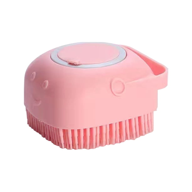 Guantes de masaje de baño, cepillo con caja de champú, cepillo de silicona para perros y gatos (rosa)