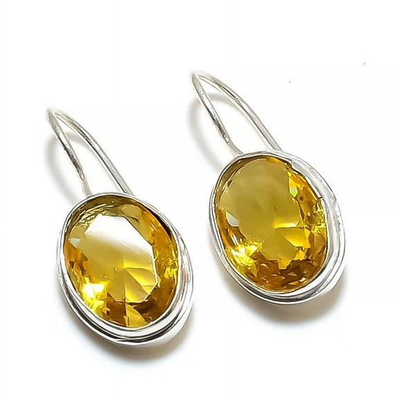 Yellow Citrine Gemstone 925 Sterling Silver Jewelry Stud Earring Sz 0.75''