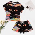 thumbnail image 4 of Cute Planet Cat Pajama Set for Women 2 Piece Sleepwear Loungewear Short Sleeve, 4 of 7