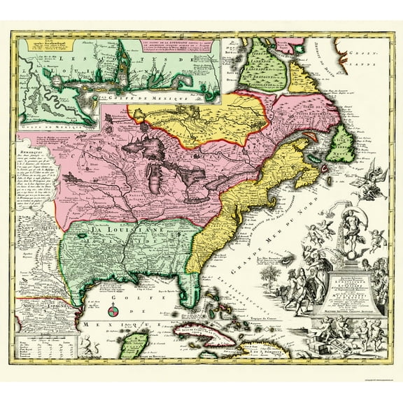 Historic State Map - United States Eastern - Seutter 1734 - Vintage Wall Art