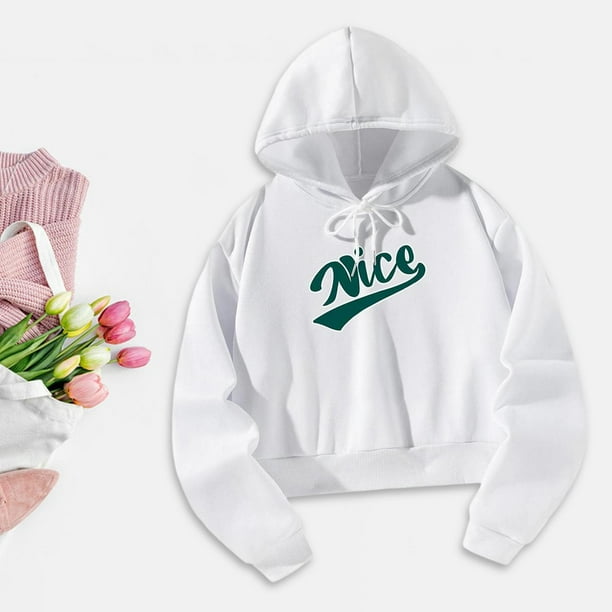 Sudadera con capucha para mujer, sudadera con capucha de gran tamaño para mujer, estampado verde, sudadera blanca de manga larga de moda, sudadera con XL