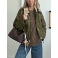 thumbnail image 3 of Chaqueta Megfie para mujer con cuello corto en contraste, color verde militar, 3 of 5