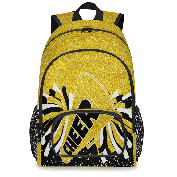 Herdesigns Cheer Laptop Backpack for Women Men, 18.3 Inch Large Cheerleading Yellow Black Computer Backpacks Fashion Teacher Nurse Bag Casual Daypack for Work Travel
