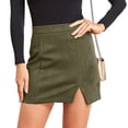 thumbnail image 3 of Womens High Waist Suede Fall Skirts Side Split Bodycon Short Zipper A Line Corduroy Mini Skirt - Women Fall Winter Plain Faux Suede Skirt - Casual Skirts Trendy Womens Skirts 2026 Army Green L, 3 of 6
