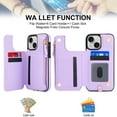 thumbnail image 5 of Wallet Case for Apple iPhone 14, with Crossbody Shoulder Strap & Hand Wrist Cards Holder Zipper Pocket Stand Feature Full Protective Shockpoof Phone Case for iPhone 14, Lightpurple, 5 of 8